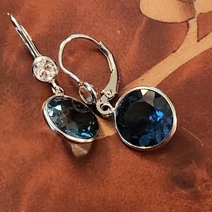 JTV London Blue Topaz & White Topaz Rhodium Over Silver Earrings